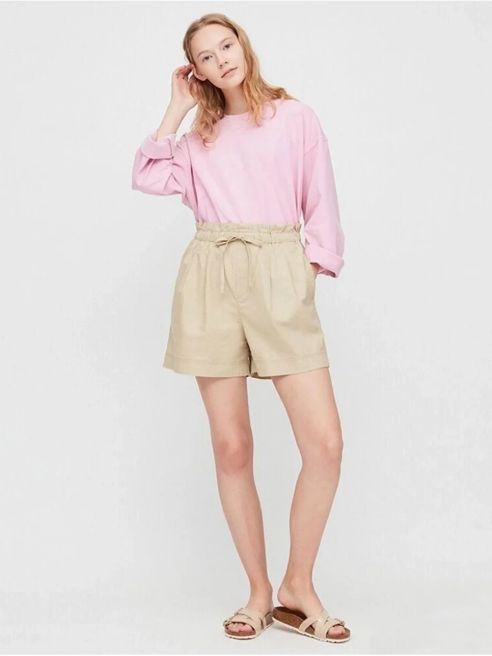 Uniqlo Cotton Linen Paperbag Waist Shorts Beige Size S